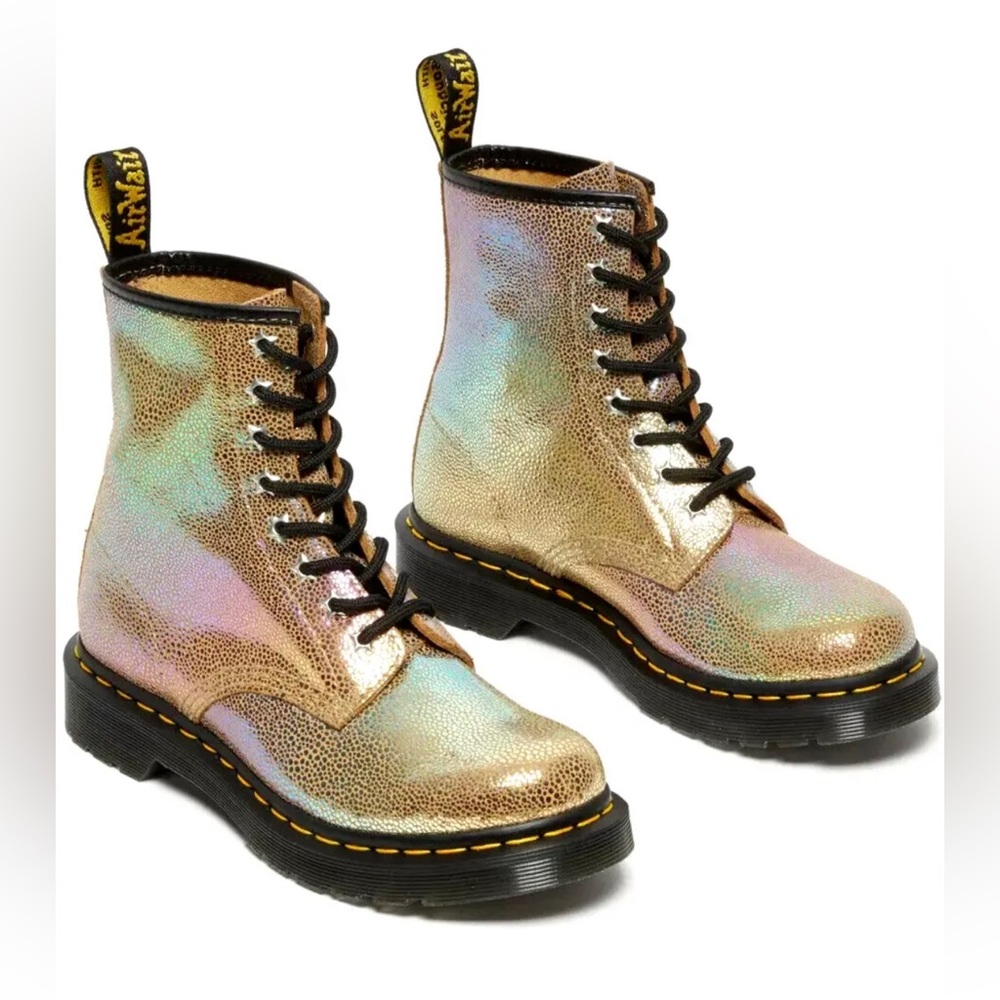 Dr. Martens 1460 Rainbow Ray Sand Gold Iridescent Star Lace Up Combat Boots